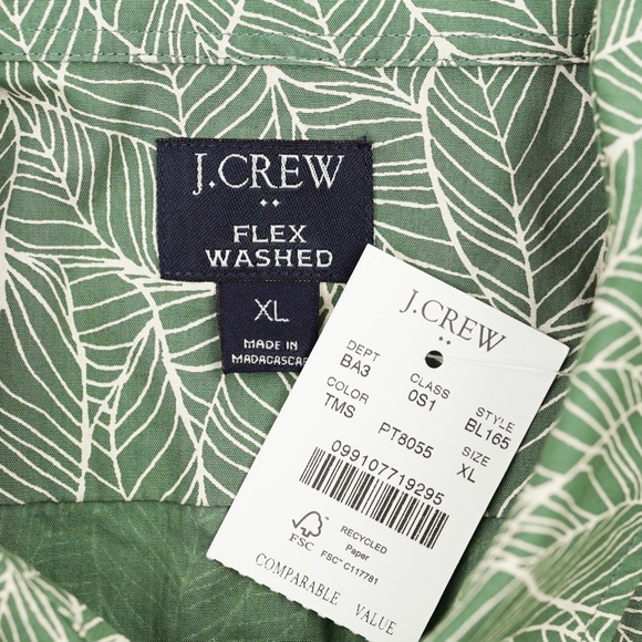 New JCREW Sz XL Short-Sleeve Printed Flex Casual Shirt Topiary Marine $89 BL165 - Picture 6 of 6